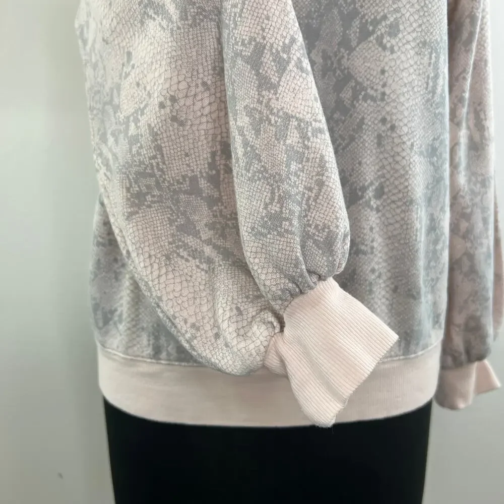 Studio David Lerner Terry Pink Gray Snakeskin Sweatshirt Pullover Top Medium M